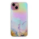 For iPhone 14 Plus Laser Marble Pattern Clear TPU Shockproof Protective Case(Pink) - 1