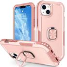 For iPhone 14 3 in 1 Ring Holder Phone Case (Pink) - 1