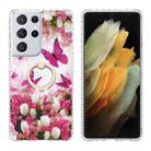 For Samsung Galaxy S21 Ultra 5G Ring Holder 2.0mm Airbag TPU Phone Case(Dancing Butterflies) - 1