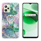 For Realme C35 Ring Holder 2.0mm Airbag TPU Phone Case(Ink Green Marble) - 1