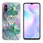 For Xiaomi Redmi 9A / 9i Indian Version Ring Holder 2.0mm Airbag TPU Phone Case(Ink Green Marble) - 1