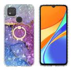 For Xiaomi Redmi 9C / 9 Indian Version Ring Holder 2.0mm Airbag TPU Phone Case(Blue Purple Marble) - 1