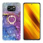 For Xiaomi Poco X3 NFC / X3 / X3 Pro Ring Holder 2.0mm Airbag TPU Phone Case(Blue Purple Marble) - 1