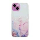 For iPhone 14 Plus Hollow Marble Pattern TPU Straight Edge Fine Hole Protective Case(Pink) - 1