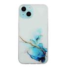 For iPhone 14 Plus Hollow Marble Pattern TPU Straight Edge Fine Hole Protective Case(Blue) - 1