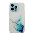 For iPhone 14 Pro Hollow Marble Pattern TPU Straight Edge Fine Hole Protective Case(Blue) - 1