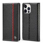 For iPhone 14 Pro Max LC.IMEEKE Carbon Fiber PU + TPU Leather Case (Vertical Black) - 1