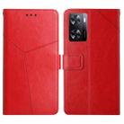 For OPPO A57 4G/A77 4G/Realme Narzo 50 5G/Realme V23 HT01 Y-shaped Pattern Flip Leather Phone Case(Red) - 1