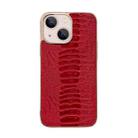 For iPhone 14 Plus Genuine Leather Pinshang Series Nano Electroplating Phone Case (Red) - 1