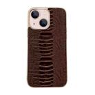 For iPhone 14 Plus Genuine Leather Pinshang Series Nano Electroplating Phone Case (Coffee) - 1