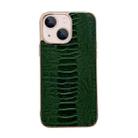 For iPhone 14 Plus Genuine Leather Pinshang Series Nano Electroplating Phone Case (Green) - 1
