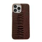 For iPhone 14 Pro Genuine Leather Pinshang Series Nano Electroplating Phone Case(Coffee) - 1