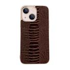 For iPhone 13 Genuine Leather Pinshang Series Nano Electroplating Phone Case(Coffee) - 1