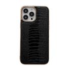 For iPhone 13 Pro Genuine Leather Pinshang Series Nano Electroplating Phone Case (Black) - 1