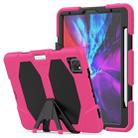 For iPhone 11 Pro For iPad Pro 11 inch (2020) Shockproof Colorful Silicon + PC Protective Case with Holder & Shoulder Strap & Hand Strap & Pen Slot(Rose Red) - 1