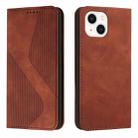 For iPhone 14 Skin Feel Magnetic S-type Solid Color Leather Phone Case Max(Brown) - 1