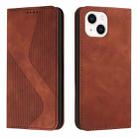 For iPhone 14 Skin Feel Magnetic S-type Solid Color Leather Phone Case (Brown) - 1