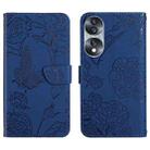 For Honor 70 HT03 Skin Feel Butterfly Embossed Flip Leather Phone Case(Blue) - 1