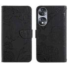 For Honor 70 HT03 Skin Feel Butterfly Embossed Flip Leather Phone Case(Black) - 1