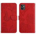 For Motorola Moto G32 HT03 Skin Feel Butterfly Embossed Flip Leather Phone Case(Red) - 1