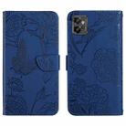 For Motorola Moto G32 HT03 Skin Feel Butterfly Embossed Flip Leather Phone Case(Blue) - 1