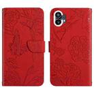 For Nothing Phone 1 HT03 Skin Feel Butterfly Embossed Flip Leather Phone Case(Red) - 1