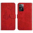 For OPPO A57 4G/A77 4G/Realme Narzo 50 5G/Realme V23 HT03 Skin Feel Butterfly Embossed Flip Leather Phone Case(Red) - 1