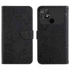For Xiaomi Poco C40 HT03 Skin Feel Butterfly Embossed Flip Leather Phone Case(Black) - 1