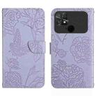 For Xiaomi Poco C40 HT03 Skin Feel Butterfly Embossed Flip Leather Phone Case(Purple) - 1