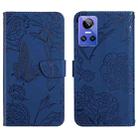 For Realme GT Neo 3 HT03 Skin Feel Butterfly Embossed Flip Leather Phone Case(Blue) - 1