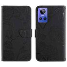 For Realme GT Neo 3 HT03 Skin Feel Butterfly Embossed Flip Leather Phone Case(Black) - 1