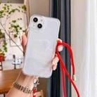 For iPhone 14 Space Fine Hole Transparent TPU Protective Case with Lanyard (Red) - 1