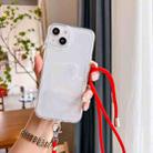 For iPhone 14 Plus Space Fine Hole Transparent TPU Protective Case with Lanyard(Red) - 1