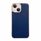 For iPhone 14 Genuine Leather Xiaoya Series Nano Electroplating Phone Case (Blue) - 1