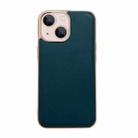 For iPhone 14 Genuine Leather Xiaoya Series Nano Electroplating Phone Case (Dark Green) - 1