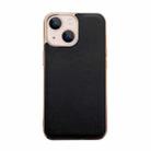 For iPhone 14 Plus Genuine Leather Xiaoya Series Nano Electroplating Phone Case (Black) - 1