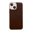 For iPhone 14 Plus Genuine Leather Xiaoya Series Nano Electroplating Phone Case (Coffee) - 1
