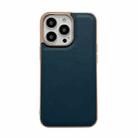 For iPhone 14 Pro Genuine Leather Xiaoya Series Nano Electroplating Phone Case(Dark Green) - 1