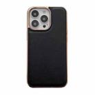 For iPhone 14 Pro Max Genuine Leather Xiaoya Series Nano Electroplating Phone Case (Black) - 1