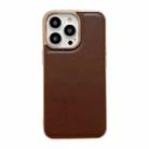 For iPhone 14 Pro Max Genuine Leather Xiaoya Series Nano Electroplating Phone Case (Coffee) - 1