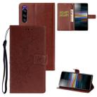 For Sony Xperia XZ5 Plum Blossom Pattern Left and Right Flip Leather Case with Bracket & Card Slot & Wallet & Lanyard(Brown) - 1
