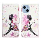 For iPhone 14 3D Drawing Leather Phone Case (Flower Fairy) - 1