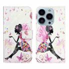 For iPhone 14 Pro 3D Drawing Leather Phone Case(Flower Fairy) - 1