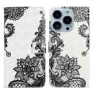 For iPhone 14 Pro Max 3D Drawing Leather Phone Case (Lace Flower) - 1