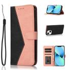 For iPhone 14 Dual-color Stitching Leather Phone Case (Black Pink) - 1