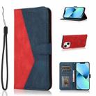 For iPhone 14 Plus Dual-color Stitching Leather Phone Case (Red Blue) - 1