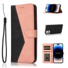 For iPhone 14 Pro Dual-color Stitching Leather Phone Case(Black Pink) - 1