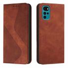 For Motorola Moto G22 Skin Feel Magnetic S-type Solid Color Leather Phone Case(Brown) - 1