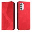 For Motorola Moto G52 Skin Feel Magnetic S-type Solid Color Leather Phone Case(Red) - 1