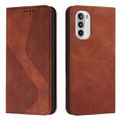 For Motorola Moto G52 Skin Feel Magnetic S-type Solid Color Leather Phone Case(Brown) - 1